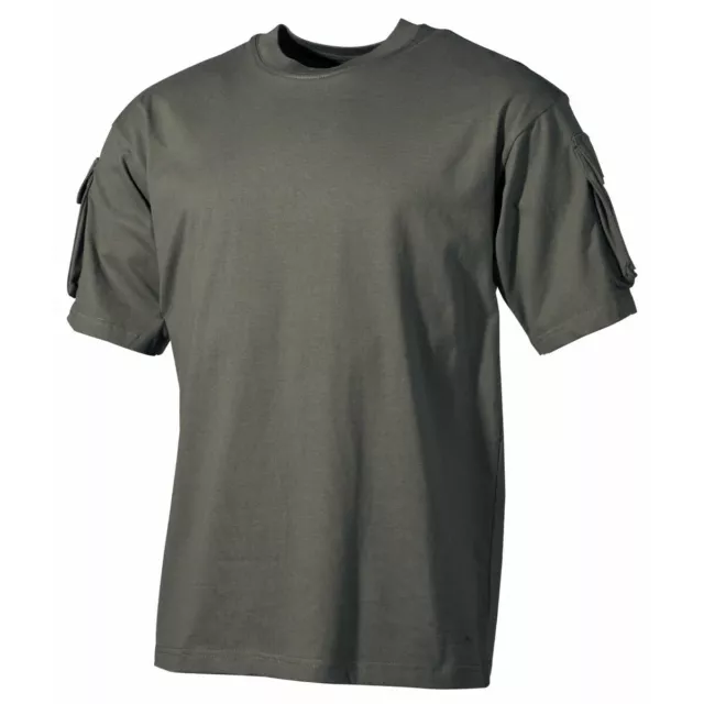 MFH Maglia Maglietta T-shirt uomo militare US con tasche sulle maniche OD Green