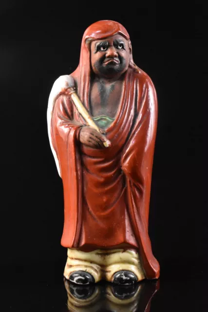 F6198: Japanese Old Kutani-ware Colored porcelain Daruma STATUE sculpture