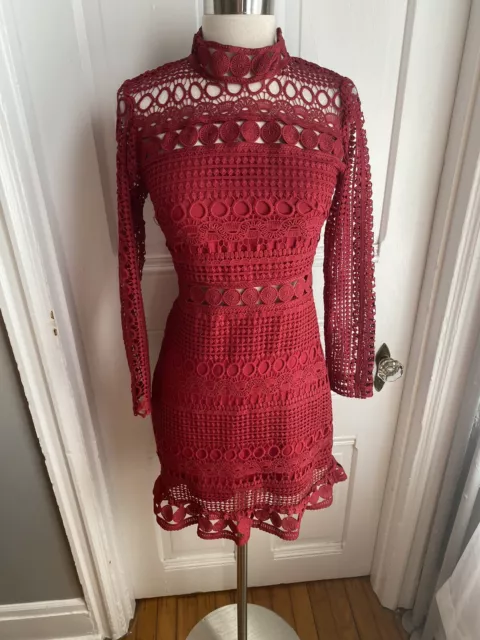 Two Sisters Red Crochet Sheath Dress-Long Sleeves With Opening Style-Size6-Nwt!!