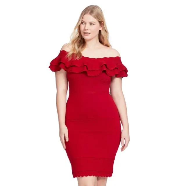 Eliza J Womens size Medium Off The Shoulder Sweater Red Ruffle Sheath Dress