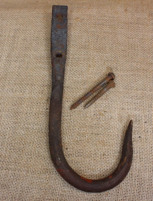 Old smokehouse large meat Hook Hearth blacksmith 9” wrought Iron barn vintage 2