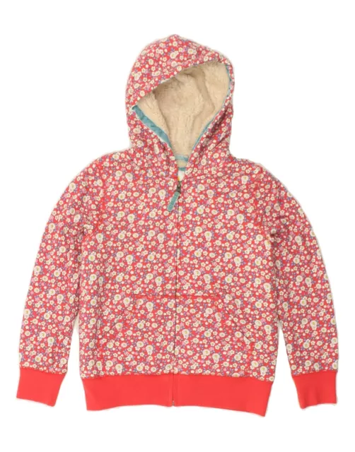 BODEN Girls Zip Hoodie Sweater 9-10 Years Red Floral Cotton BC18