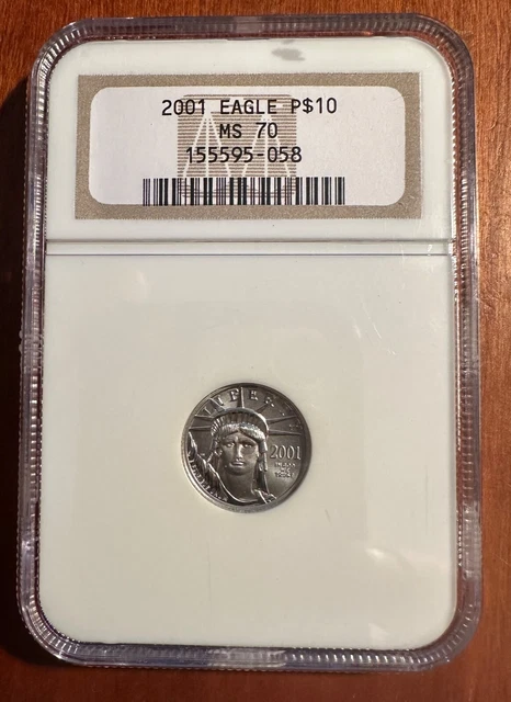 2001  $10 Eagle Platinum Coin, Gem Superb Uncirculated, Ngc Certified Ms70