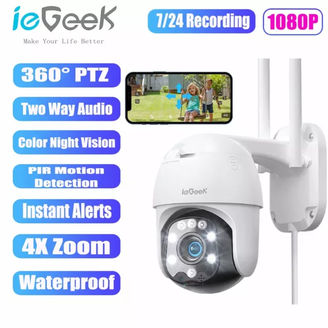 ieGeek Outdoor 360° Auto Tracking Security Camera Home PTZ WiFi CCTV System,PIR