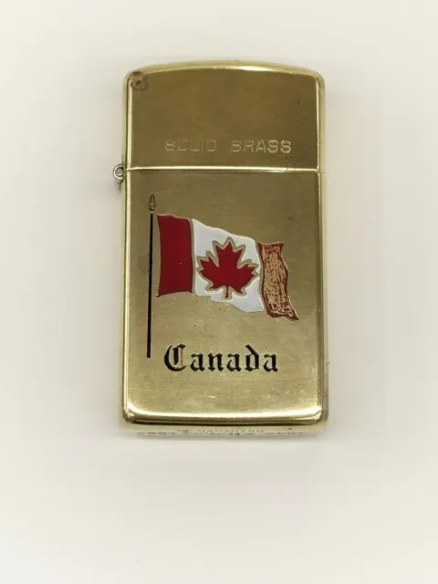 Zippo 1932-1986 Canada Flag Solid Brass Vintage Slim Oil Lighter