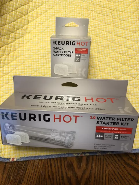 Keurig Hot 2.0 Water Filter Starter Kit PLUS Series +2 Filter Cartridges NEW