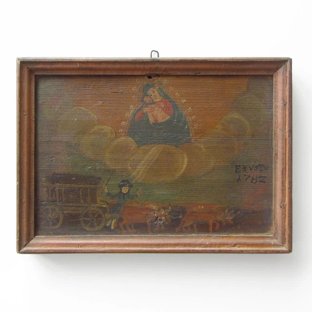Exvoto Votivbild v. 1782 Votivtafel 35x25cm Landwirtschaft Bauer Maria mit Jesus
