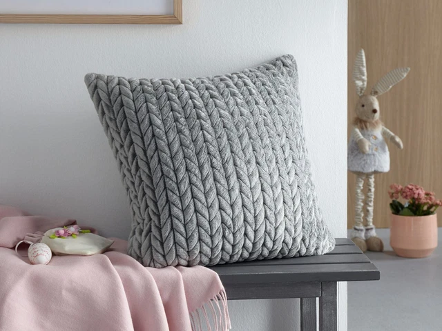 Salvare Set 2x Federa Cuscino " Motivo a Trecce ", Fodera Uni Grigio 45 X 45 CM