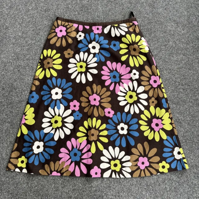 Laura Ashley retro brown multi floral linen mix A line skirt size 10 mod gogo