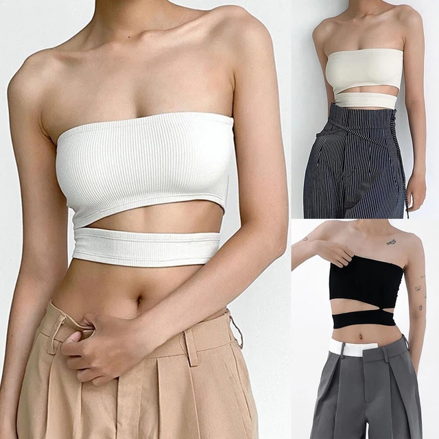 Top donna sexy senza spalline crop top bianco nero fascia top abiti estivi