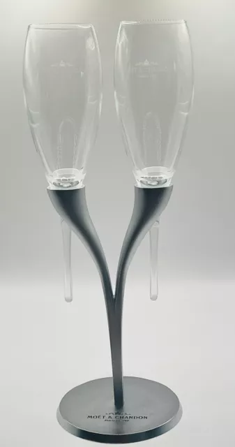 Moet & Chandon Philippe Di Meo Reso Candelabra Stand & 2 Pomponne Flutes