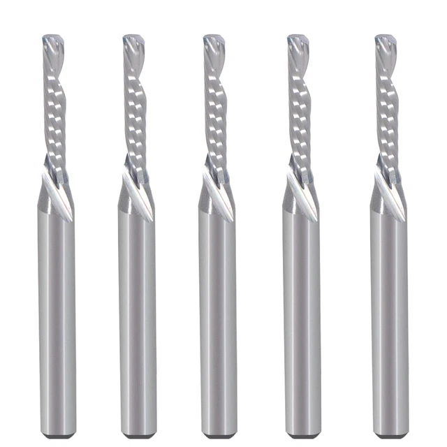 3.175X2X12Mm Left Hand Single Flute Downcut Spiral Bits High Efficiency Cutting
