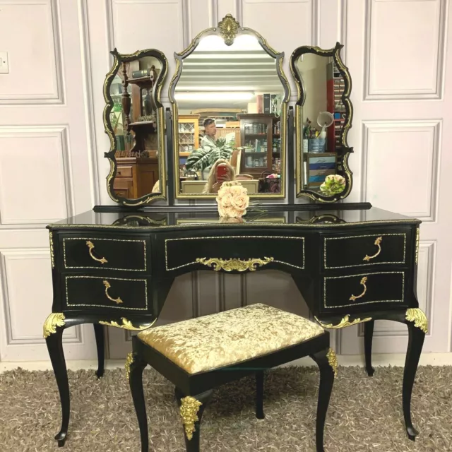 Painted Dressing Table Black Piano Finish Black & Gold Louis Style Olympus