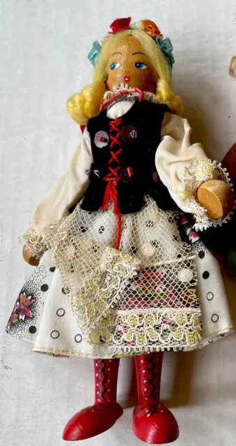 1 Antique Doll Vintage and Rare Carved Wooden Polish Peg Doll Girl Adorable