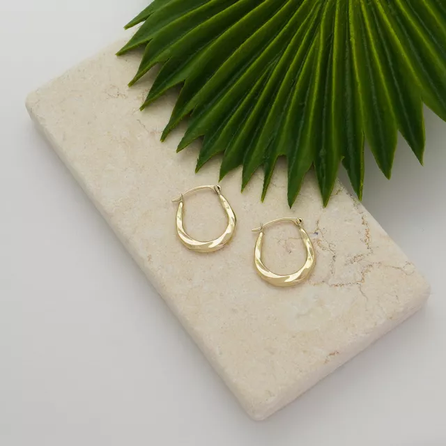 10K Gold Twist Design Oval Shape French Lock Hoop Earrings - Jewelry for Womens