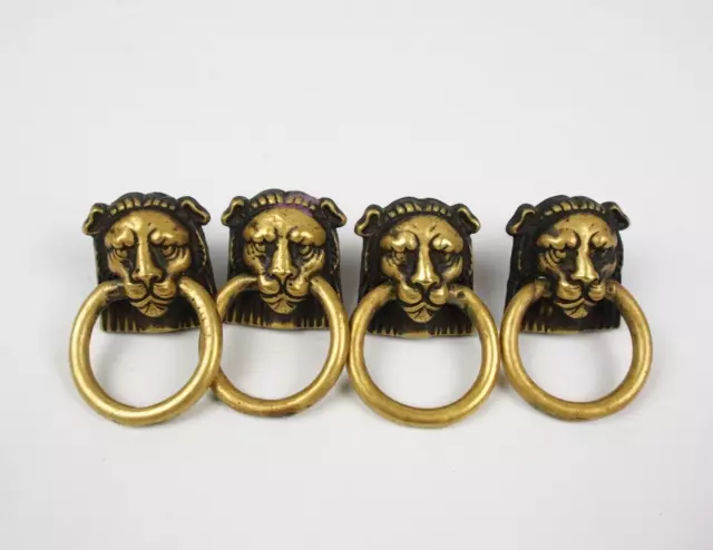 Antique Dresser Drawer Pull Hardware Lion Head brass Gold 4 Pc Vintage