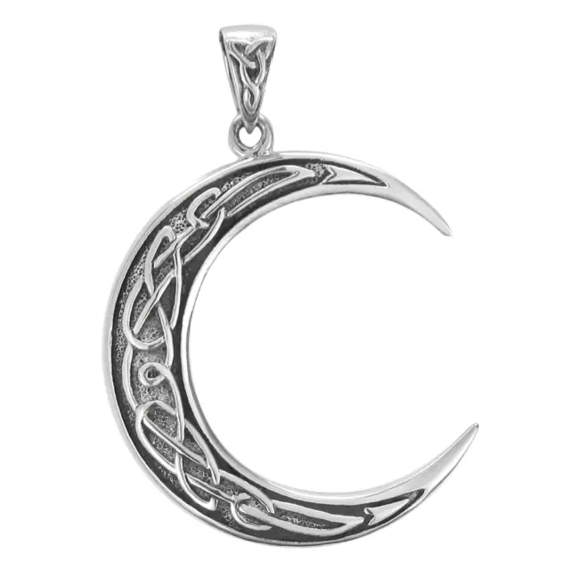 Sterling Silver Crescent Moon Celtic Knot Pendant Lunar Goddess Knotwork Jewelry
