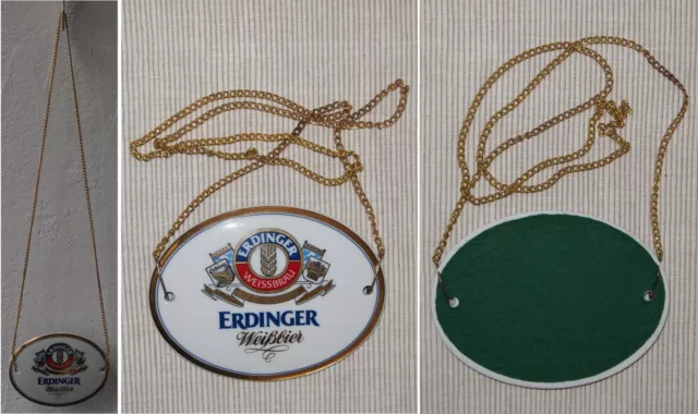 Zapfhahnschild aus Porzellan ERDINGER Weißbier / komplett mit Kette