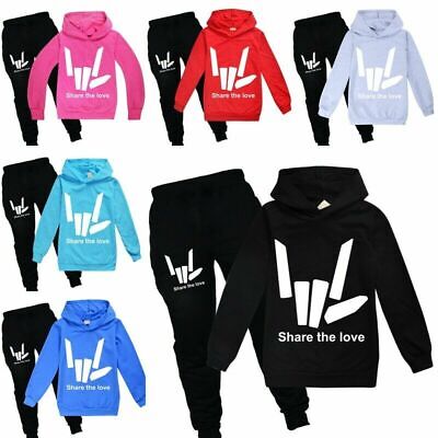 Share The Love Print Tracksuit Sets Boys Girls Hoodie Jumper Tops+Trousers Suit