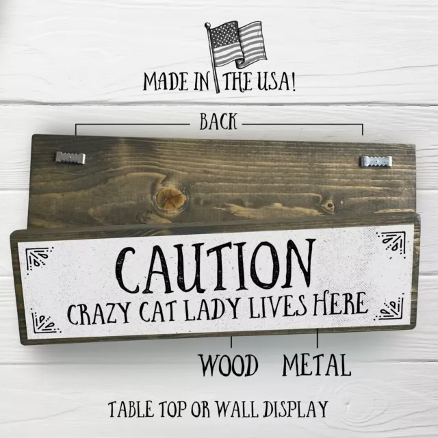 Caution Crazy Cat Lady - Panneau de chat en métal et bois 2