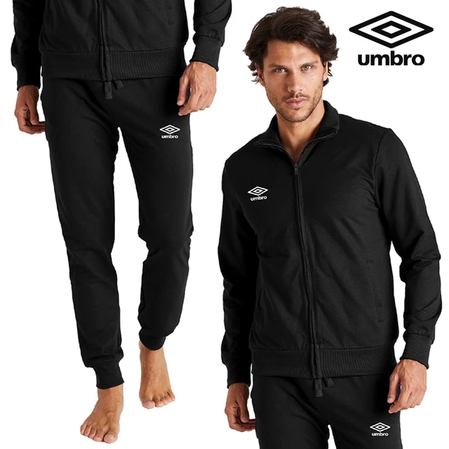 Umbro - Tuta Invernale Uomo Sport Aperta Con Tasche Zip Felpa 100% Cotone - Nero