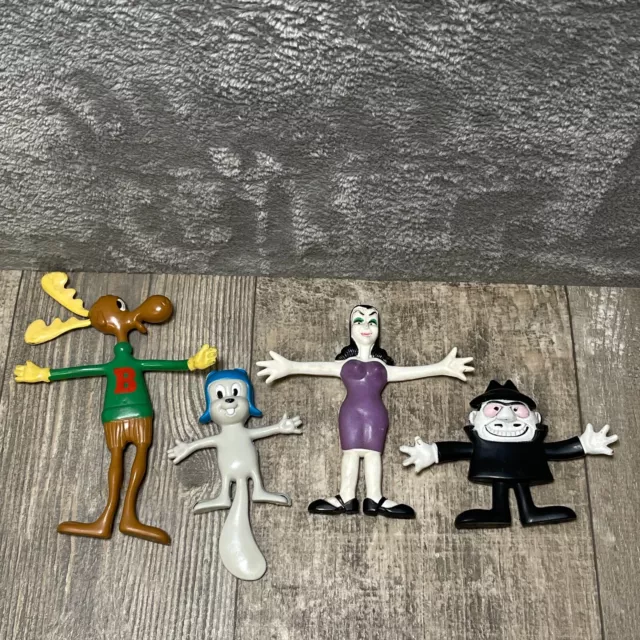 Vintage 1985 Jesco Rocky Bullwinkle Boris Natasha Bendable Action Figures 3