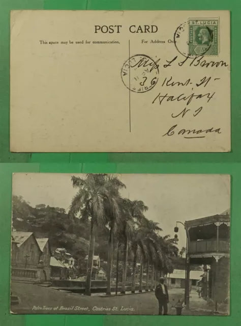 DR WHO ST LUCIA BRAZIL STREET CASTRIES POSTCARD TO CANADA j97980