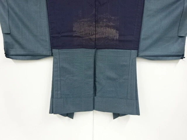 97486# Japanese Kimono / Antique Mens Haori / Woven 53 Stations Of The Tokaido (