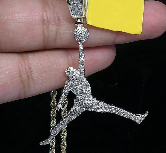 Basket Ball Player Pendant Charm 1Ct Diamond Jumpman Jordan 18K Yellow Gold Over