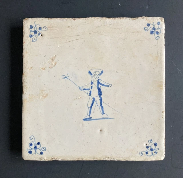 Antique 17th Century Delft Blue and White Hand Painted Dutch Tile Circa 1675