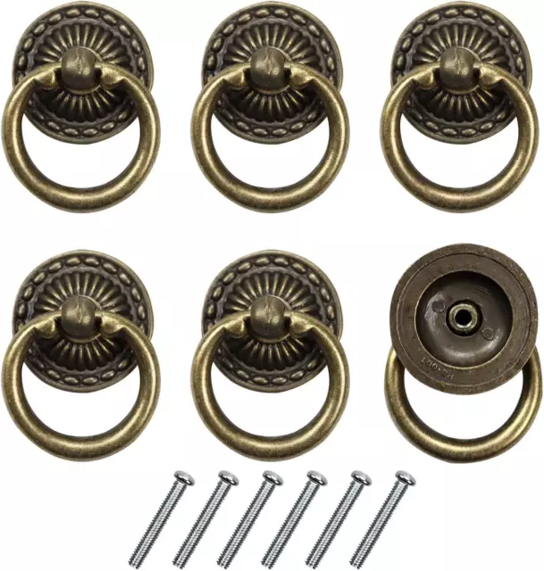 6Pcs Vintage Bronze Drop Ring Knobs Pulls Handles for Dresser Drawer Antique Dra