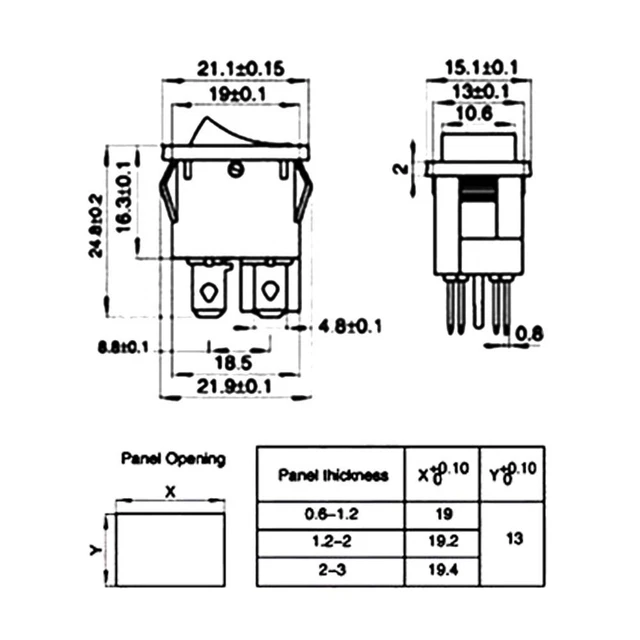 BLACK ON/OFF SPST KCD1 Power Buttons Push Button Switches 10x15mm ...