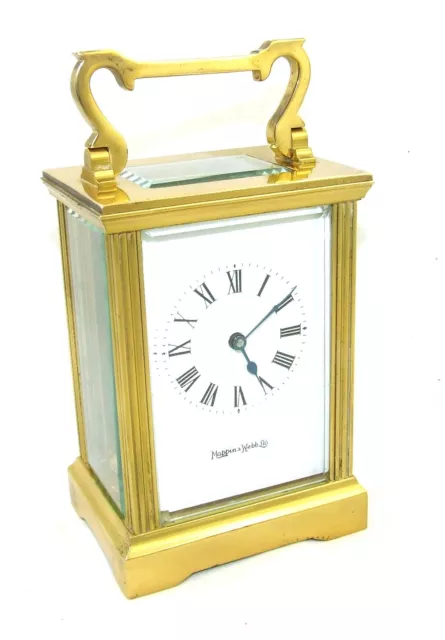 MAPPIN & WEBB Brass Carriage Mantel Clock Timepiece with Key  Working Order (54)