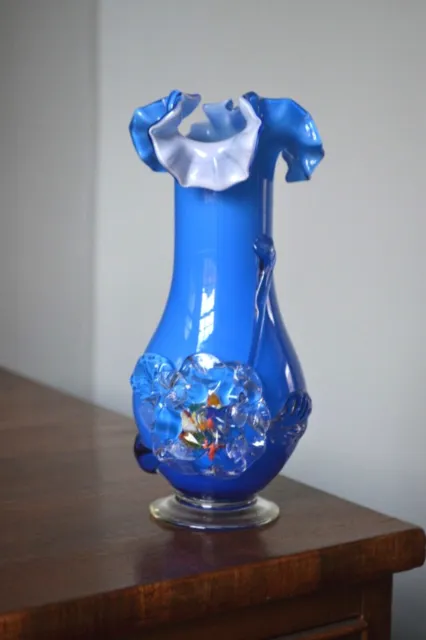 ANTIQUE VICTORIAN STEVENS & WILLIAMS frilled rim glass vase 20cm