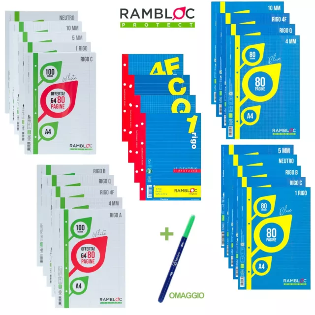 Ricambi Rinforzati Fogli Carta Quaderno A4 A5 Righe Quadretti Rambloc 320 pg