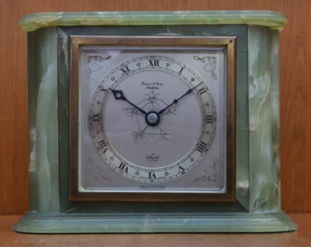 Vintage Art Deco Green Onyx Elliott Mantel Clock. Made in England. 2