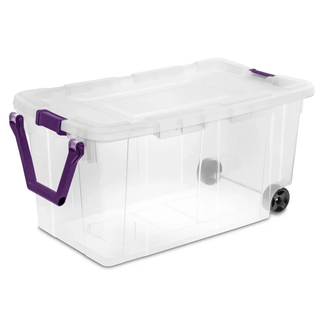 Extra Large Storage Box,160 Qt. Wheeled Storage Box Plastic, Sweet Plum, Setof 2