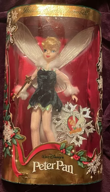 Disney Peter Pan Holiday Sparkle Tinker Bell Barbie Doll Mattel w/Ornament 1999