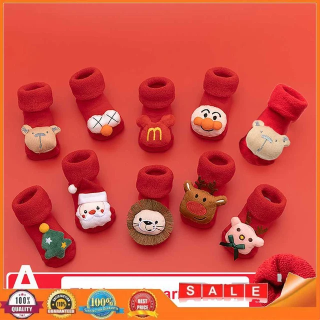 Christmas Baby Red Socks Bottom Anti-slip Baby Warm Socks for Toddler 0-36 Month