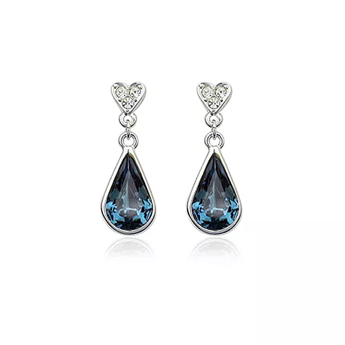 Gorgeous 18K White Gold Plated Genuine Blue Cz & Austrian Crystal Drop Earrings