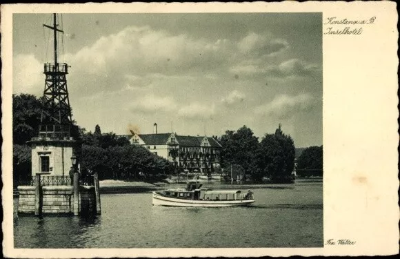 Ak Konstanz am Bodensee, Inselhotel, Boot - 3997081