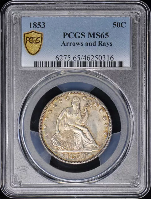 1853 50C Arrows and Rays Liberty Seated Half Dollar PCGS MS65