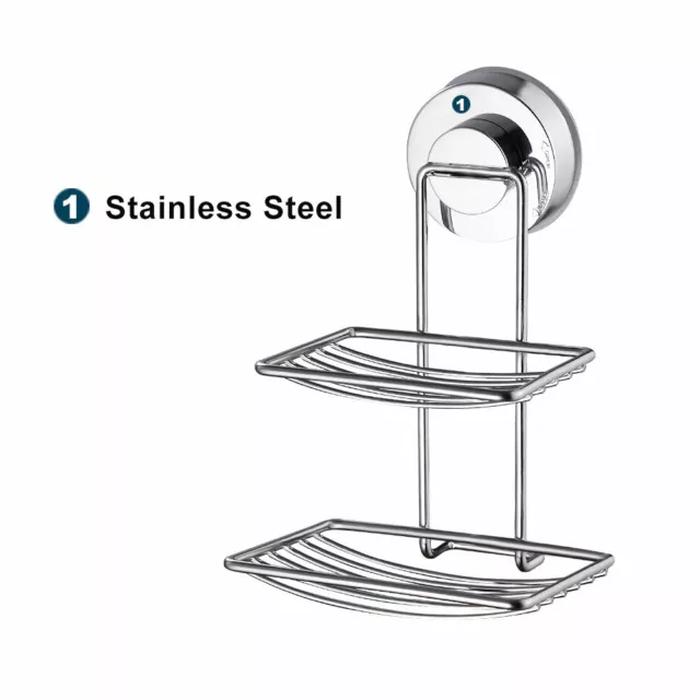 Steel Strong Suction Soap Dish Holder Tray Rack Bathroom Shower Accessory ok