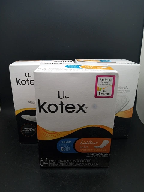 3 un. Pantiliners regulares algodón suave tacto sin perfume U by Kotex Lightdays 64 quilates
