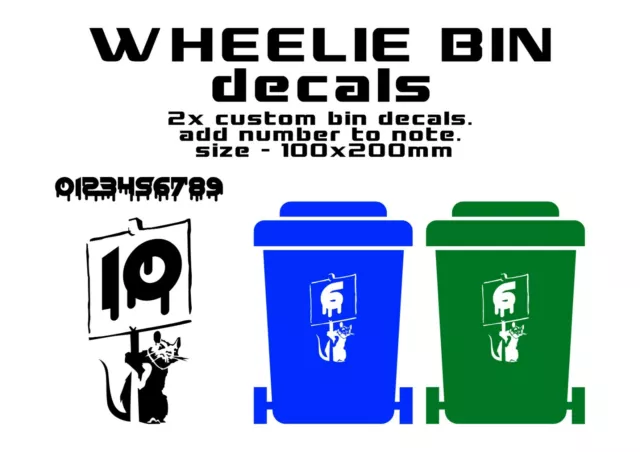 Set of 2 Banksy Rat Wheelie Bin Number Stickers Custom House Vinyl Graphic Decal