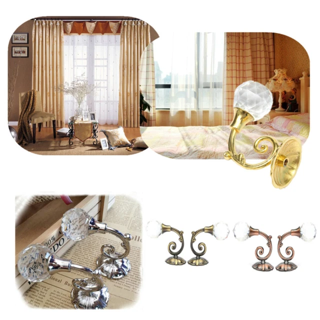 2x Large Metal Crystal Glass Curtain Holdback Wall Tie Back Hooks Hanger Holder