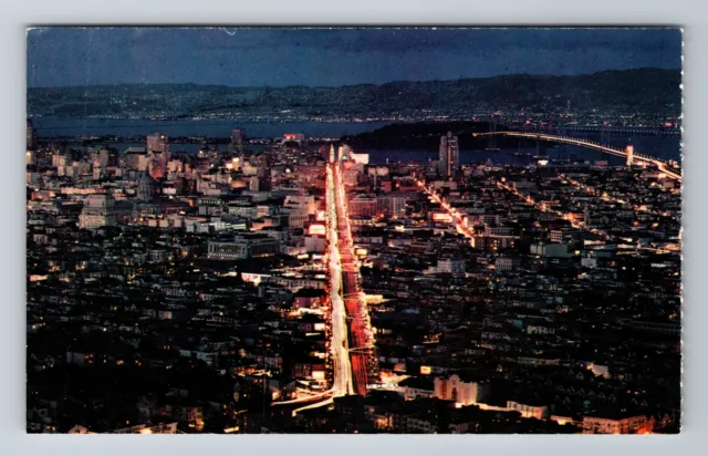 San Francisco CA-California, Aerial Night View, Skyscrapers, Vintage Postcard