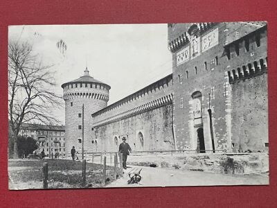 Cartolina Milano Fontana al Castello Sforzesco anni '50 Timbro Volontari Esercit 