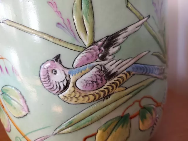 Cache pot en céramique émaillée Japonisant décor d'oiseaux