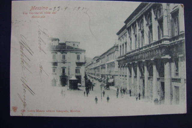 cartolina viaggiata 1902 Messina - via Garibaldi vista dal municipio